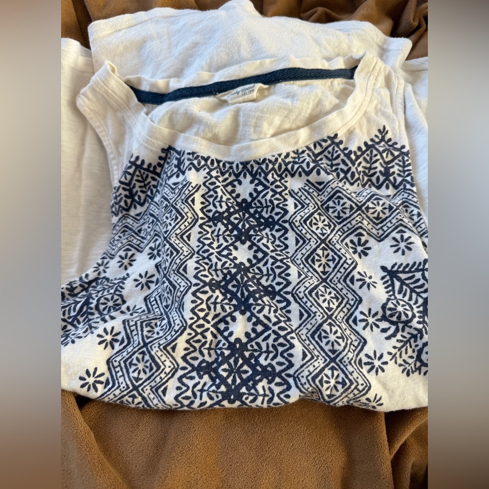 Lucky Brand White and Blue Patterned Tank Top